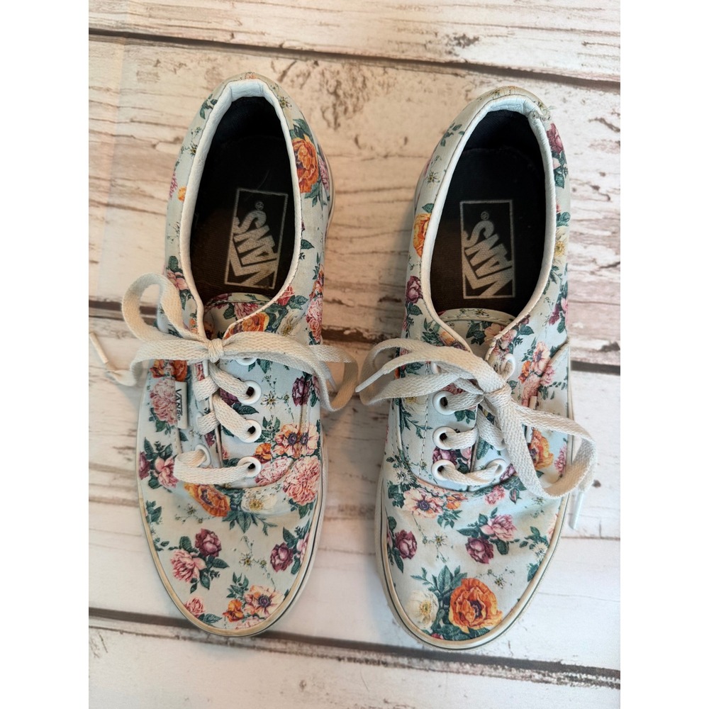 Vans Era Floral Canvas Low Top Sneakers Light Blue Multi Color Skate Shoes